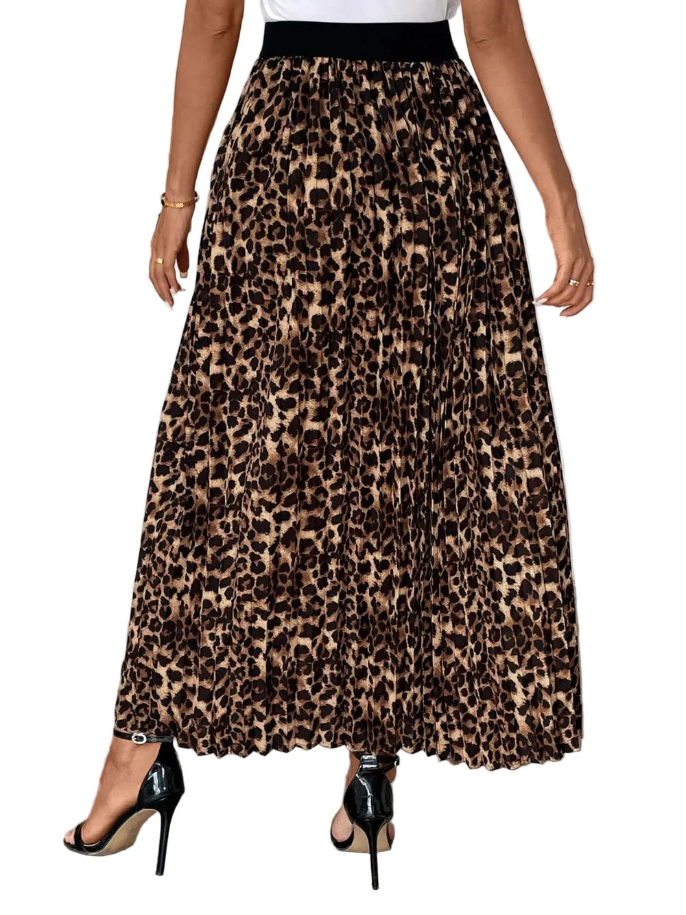 Perfee Pleated Leopard Maxi Skirt
