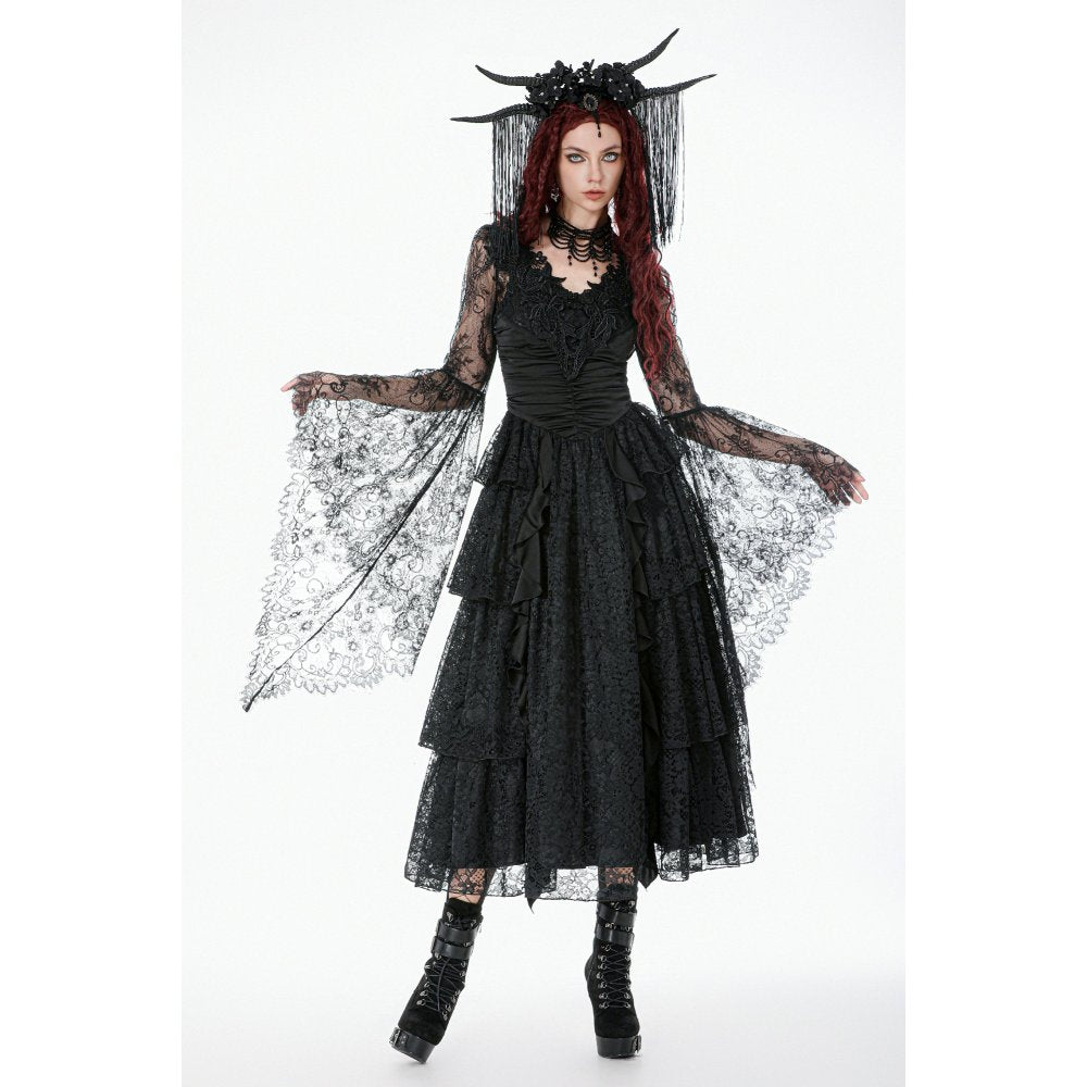 Dark In Love Gothic Deep-V Lace Bell Sleeve Cape