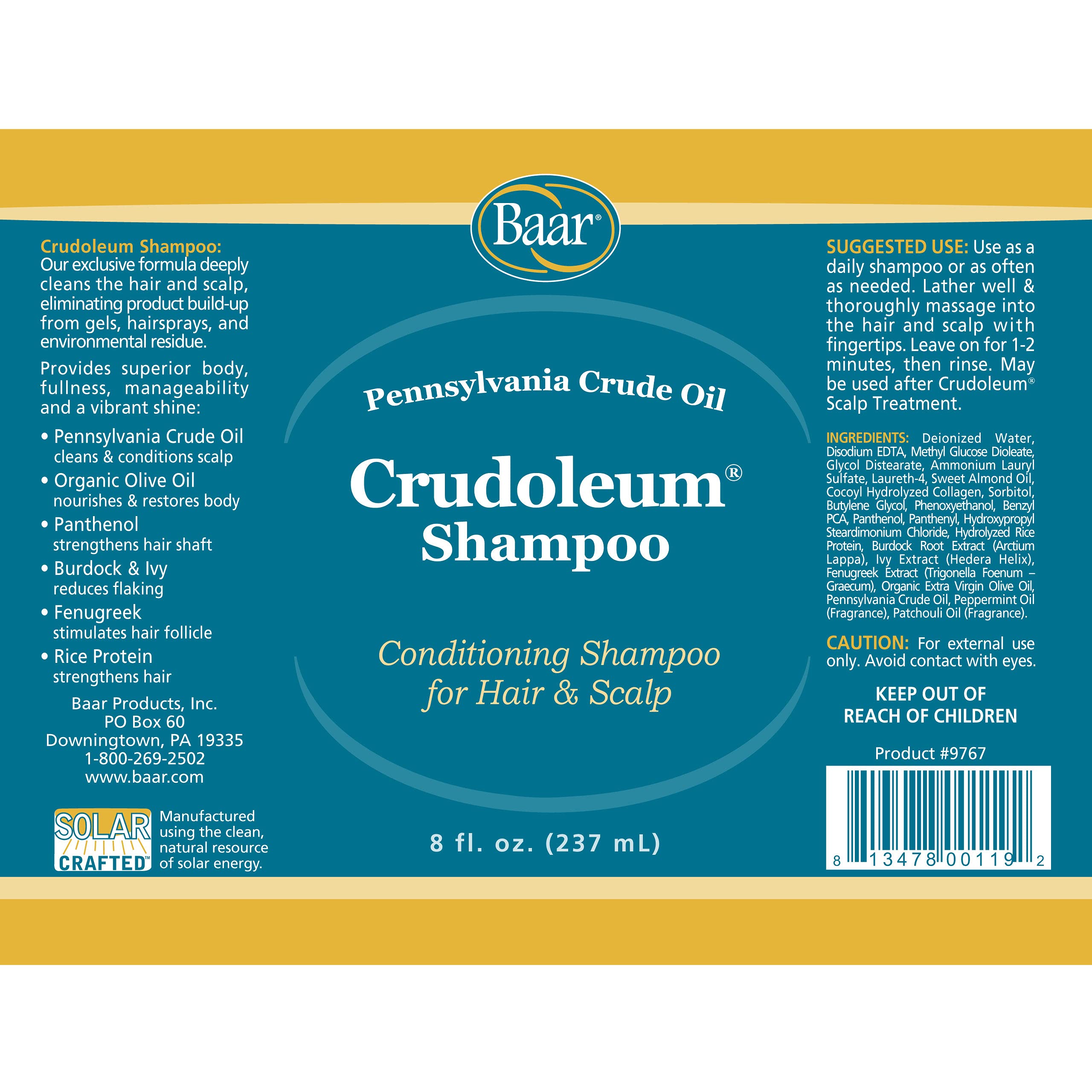 Baar Crudoleum Shampoo – 3-in-1 Pennsylvania Crude Oil, 8 oz