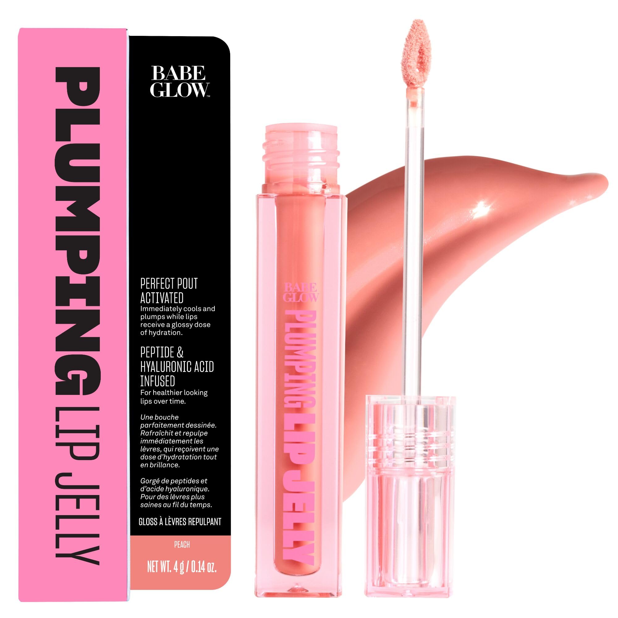 BABE ORIGINAL Plumping Lip Jelly – Peptides & Hyaluronic Acid Lip Gloss (Peach) | vegan & cruelty-free
