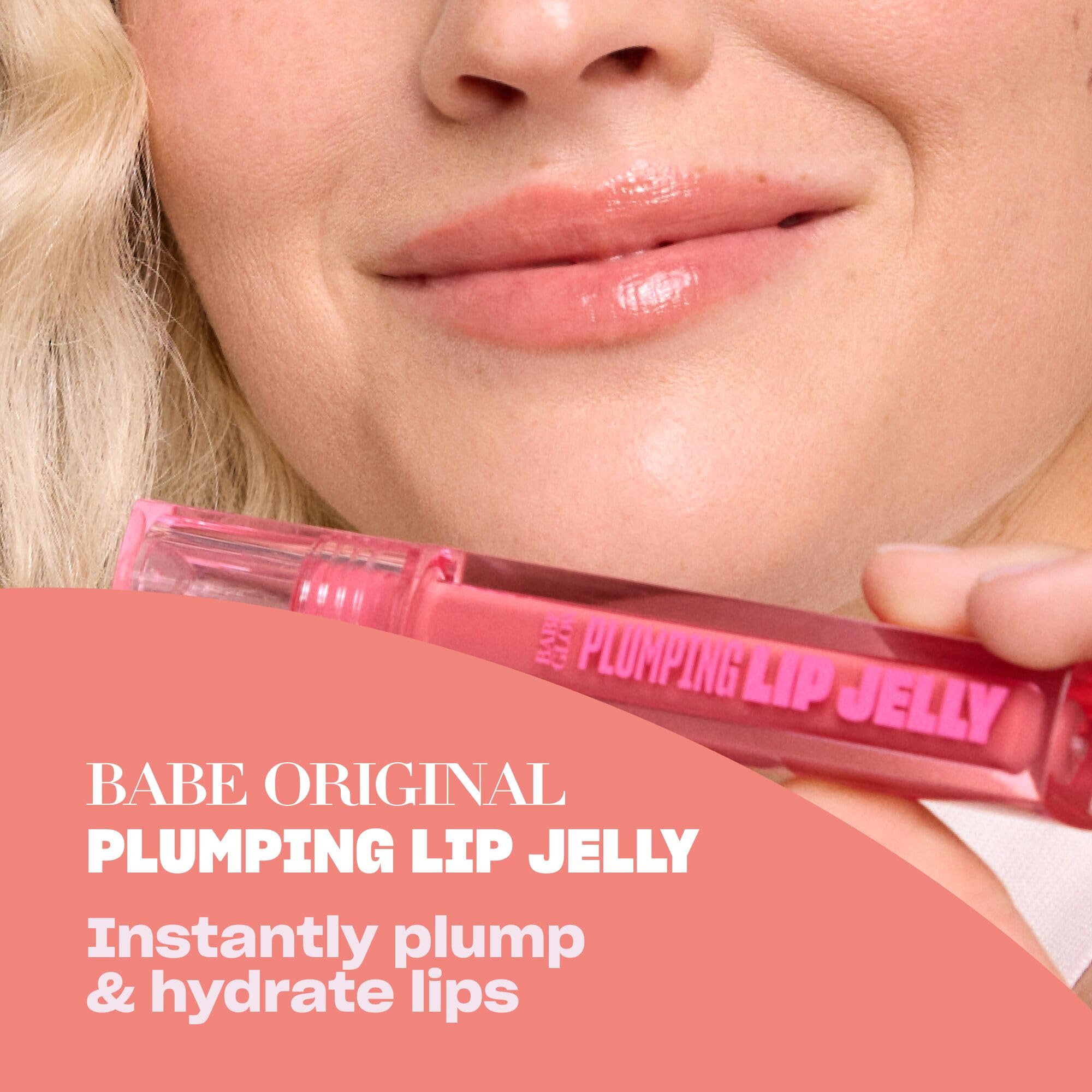 BABE ORIGINAL Plumping Lip Jelly – Peptides & Hyaluronic Acid Lip Gloss (Peach) | vegan & cruelty-free