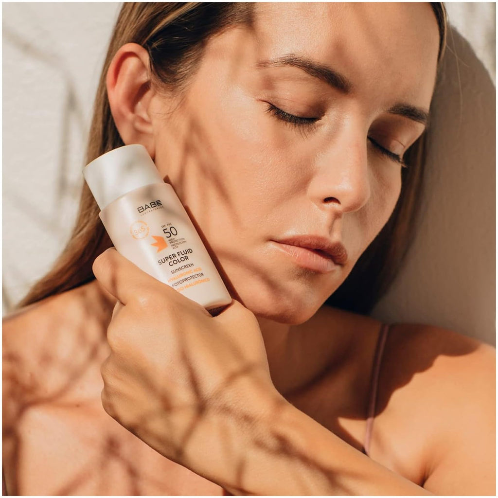 Babe Super Fluid Color Sunscreen SPF 50 – Tinted Facial Sunscreen for Sensitive Skin, Lightweight & Hydrating