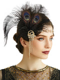 BABEYOND 1920s Flapper Headpiece Headband – Art Deco Peacock Feather & Crystal Gatsby Accessory (Black)