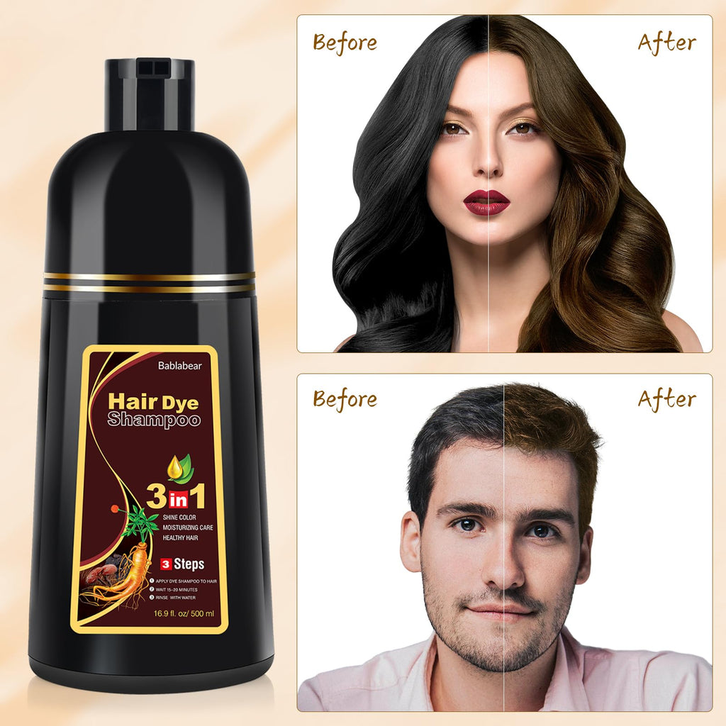 Bablabear Brown Hair Dye Shampoo for Gray Hair Coverage – Instant Color Deposit, 500ml
