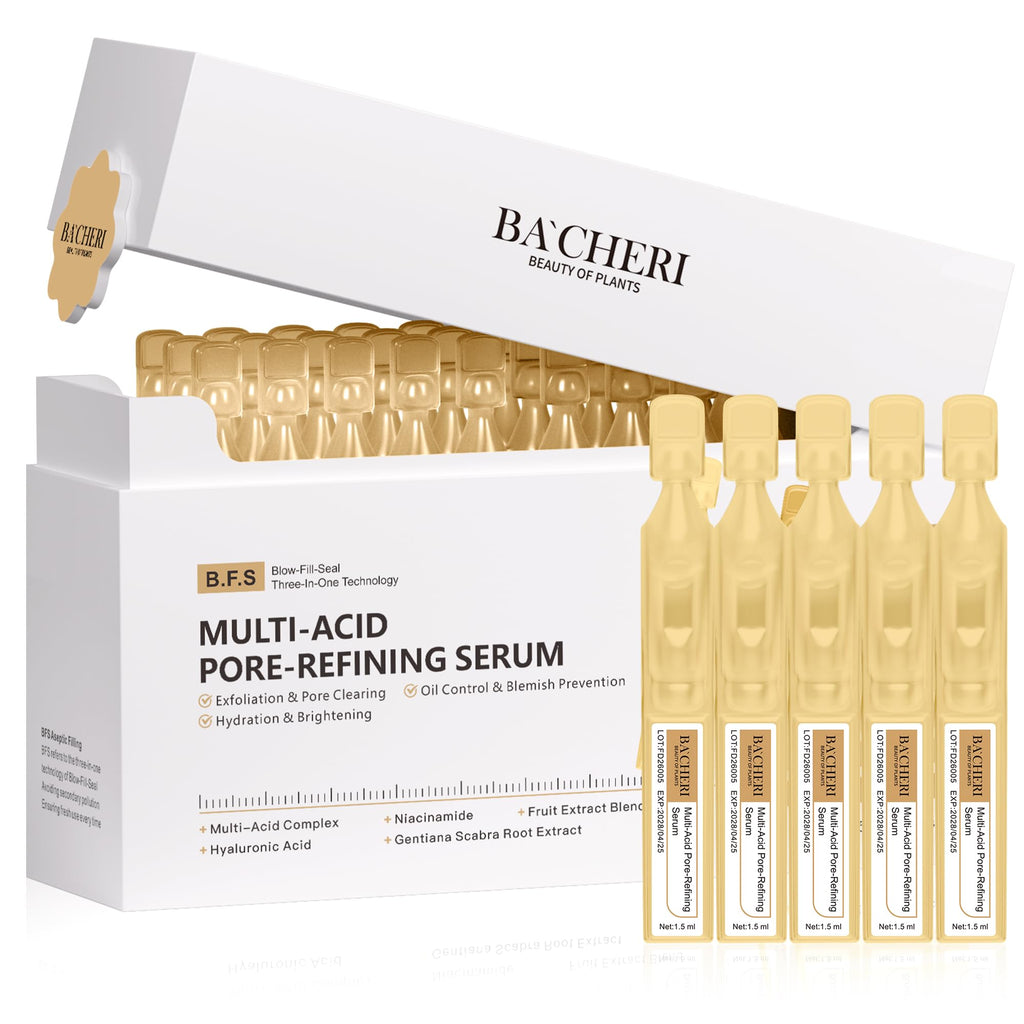 BACHERI Pore Minimizer & Resurfacing Ampoules – 30 x 1.5ml Niacinamide, AHAs & Hyaluronic