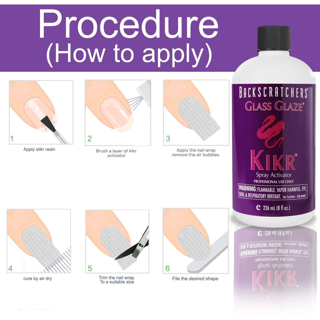 BackScratchers Kikr Spray Activator – Fast Nail Resin Cure for Fiberglass or Silk Wraps (8 oz)