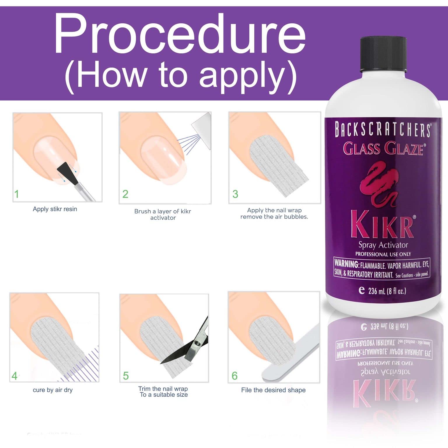 BackScratchers Kikr Spray Activator – Fast Nail Resin Cure for Fiberglass or Silk Wraps (8 oz)