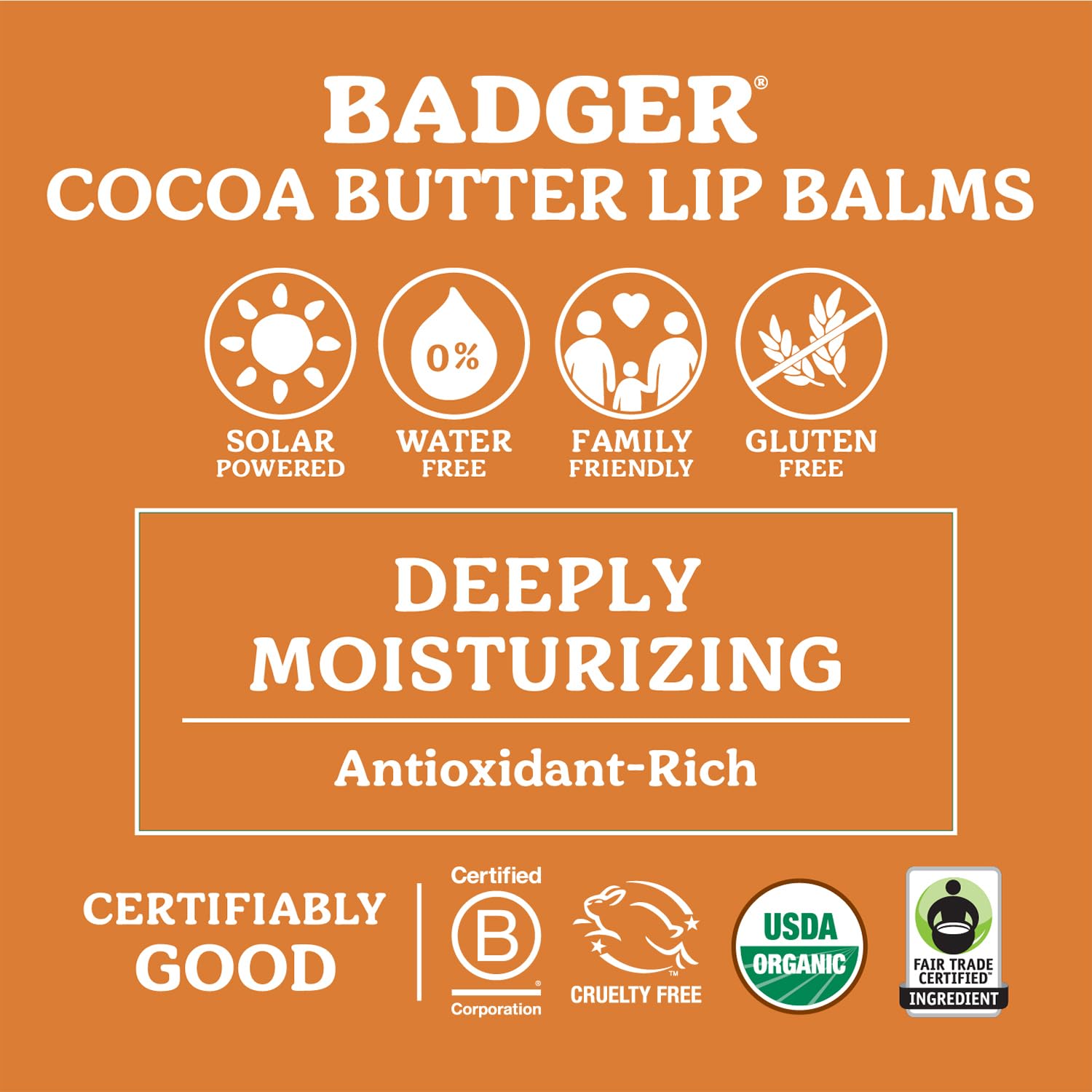 Badger Cool Mint Cocoa Butter Lip Balm – Organic, Long-Lasting Hydration, 4-Pack