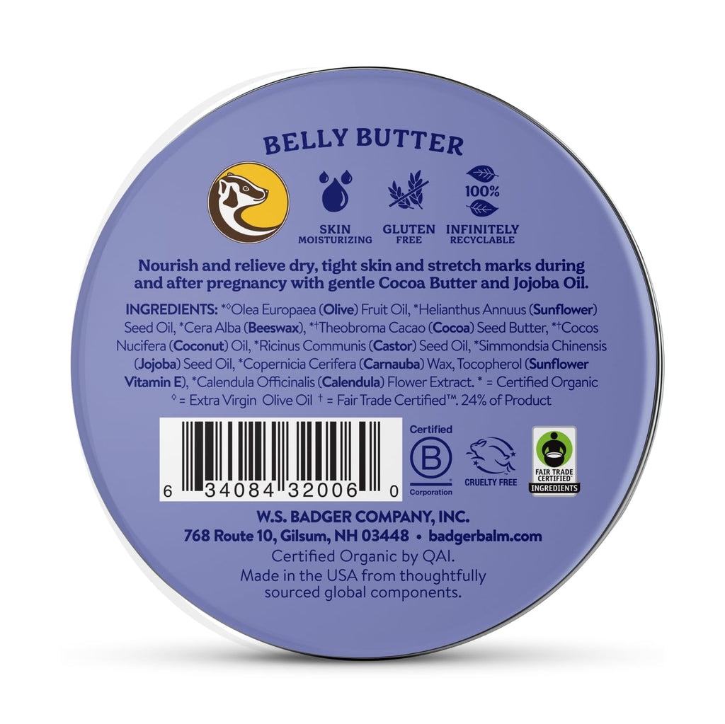 Badger Belly Butter – Organic Pregnancy Stretch Mark Cream, 2 oz Tin (2-Pack)