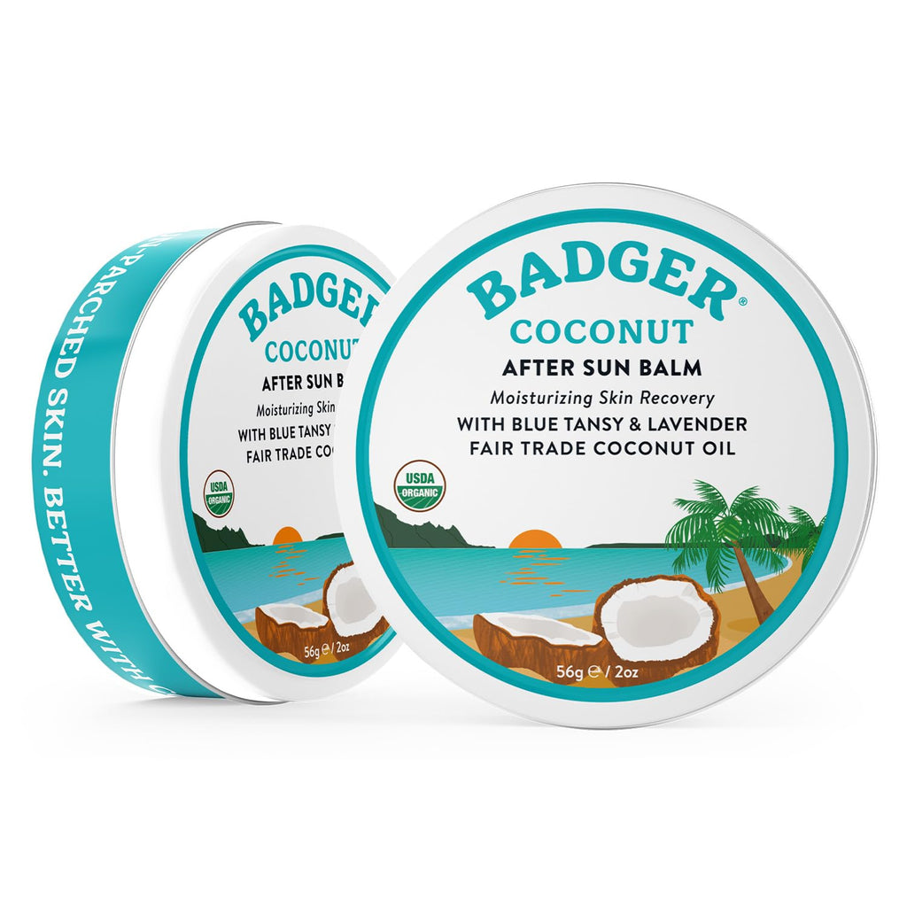 Badger Coconut AfterSun Balm – 100% Organic Soothing After Sun Care, 2 oz Tin