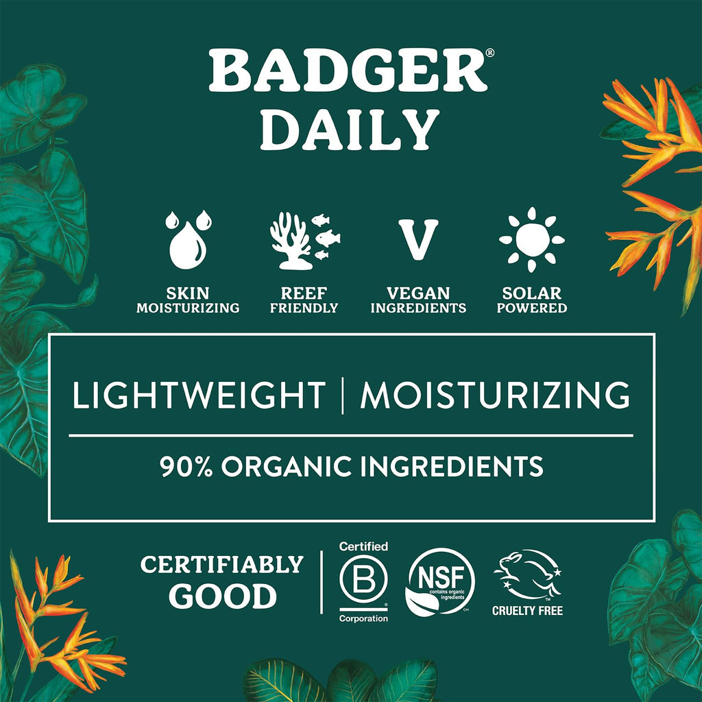 Badger Mineral Daily & Face Sunscreen SPF 30 — Lightweight Organic Mineral Sunscreen, Vegan & Unscented, 2-Pack