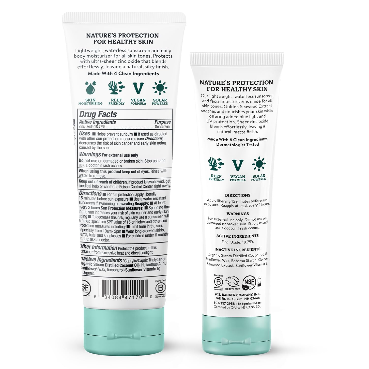 Badger Mineral Daily & Face Sunscreen SPF 30 — Lightweight Organic Mineral Sunscreen, Vegan & Unscented, 2-Pack