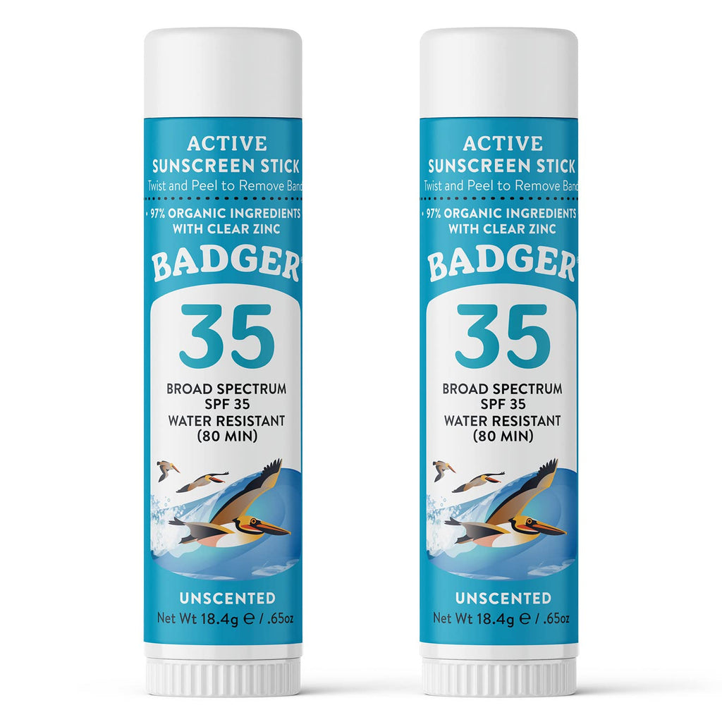 Badger Mineral Sunscreen Face Stick SPF 35 – 97% Organic, Unscented, Reef-Safe Travel Size (2-Pack)