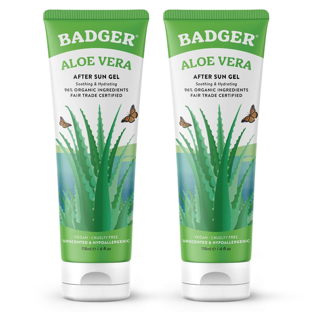 Badger Organic Aloe Vera Gel – 96% Pure, Unscented, Face & Body (2 x 4 fl oz)