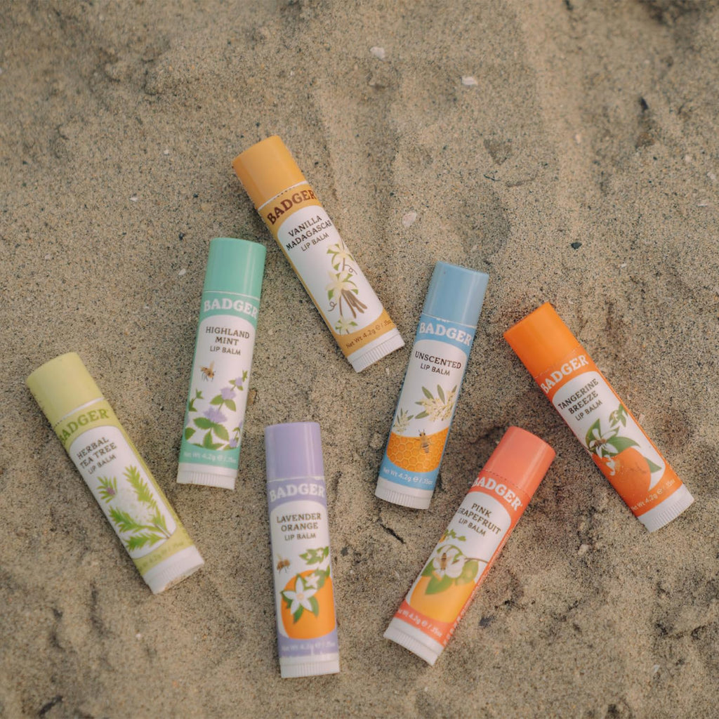 Badger Pink Grapefruit Lip Balm – 100% Organic, Long-Lasting Moisture, 4 Pack