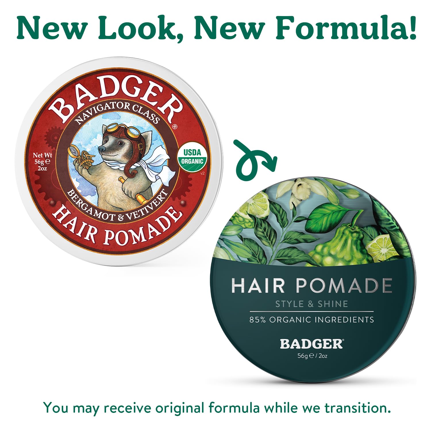 Badger Hair Pomade for Men — Organic, Medium Hold, 2 oz Tin (2-Pack)