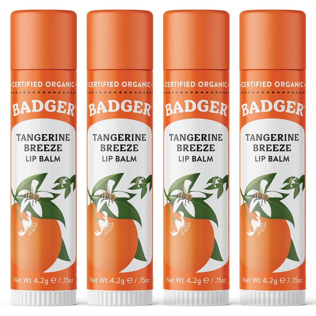 Badger Tangerine Breeze Lip Balm – 100% Organic, Long-Lasting Silk (4-Pack)