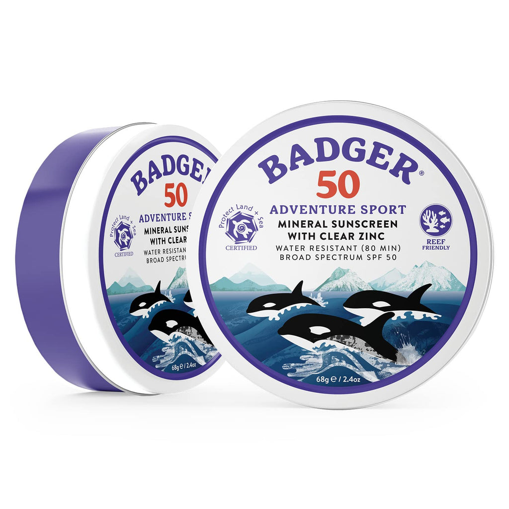 Badger SPF 50 Mineral Sunscreen — Biodegradable Reef Safe, Unscented, Water Resistant, Travel Tin (2-Pack)