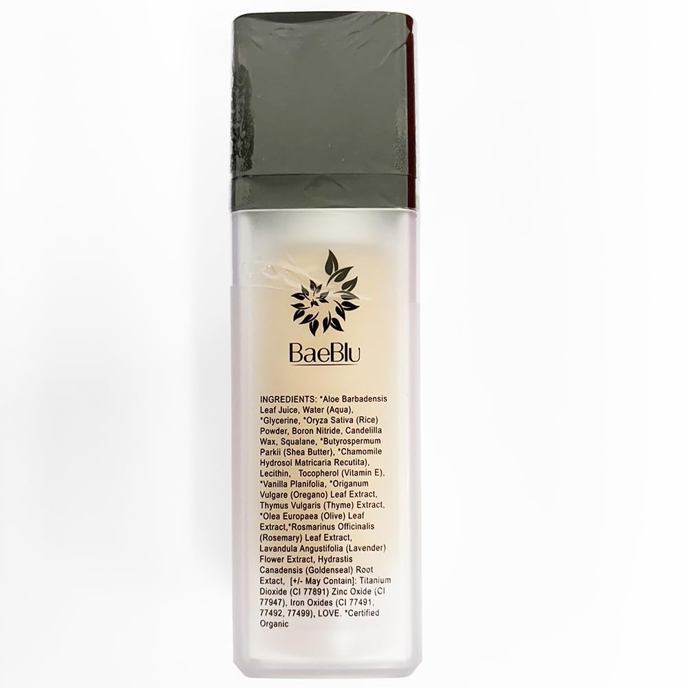 BaeBlu Organic Aloe-Based LUX Liquid Foundation – Vanilla, Natural Vegan Gluten-Free Made in USA