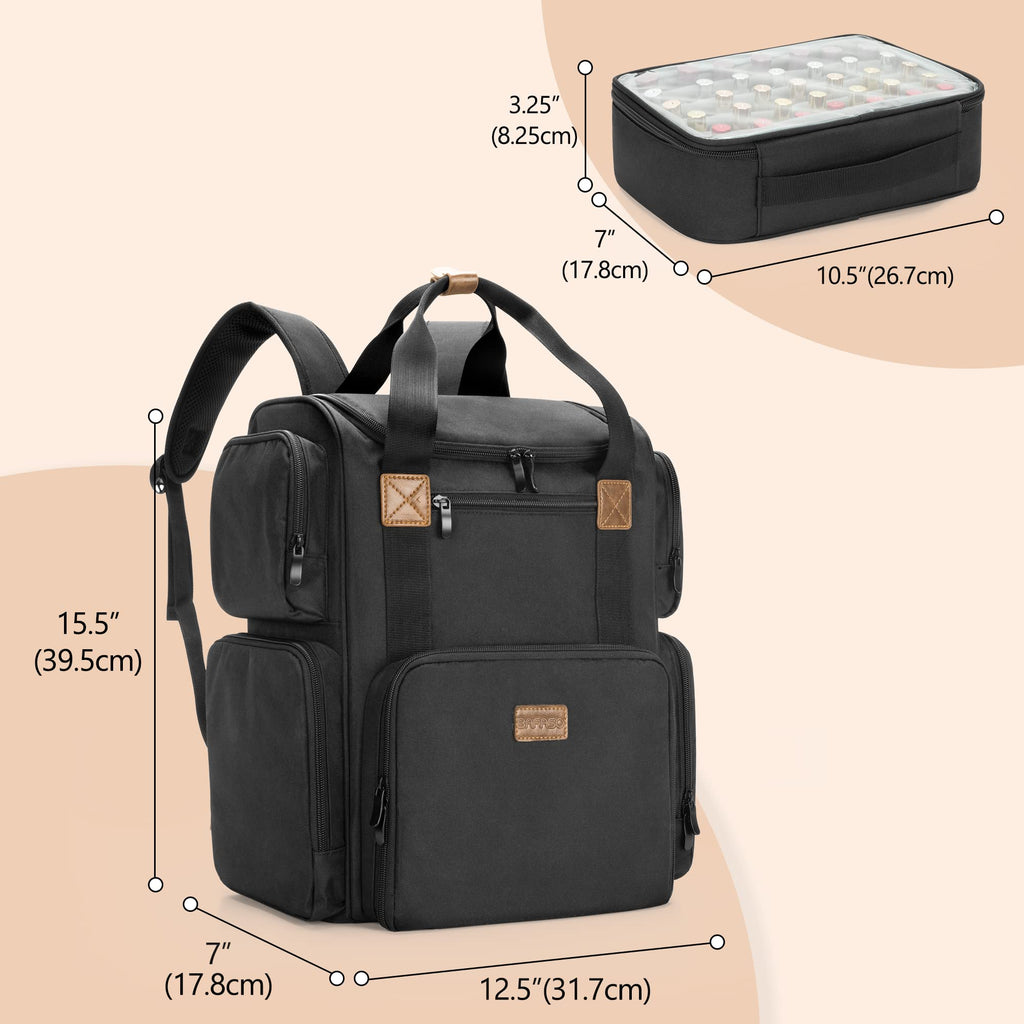 BAFASO Nail Polish Organizer Backpack – 70-Bottle Bottom Storage, Nail Lamp Slot, 2 Removable Pouches, Laptop Sleeve (Patented Design) – Black