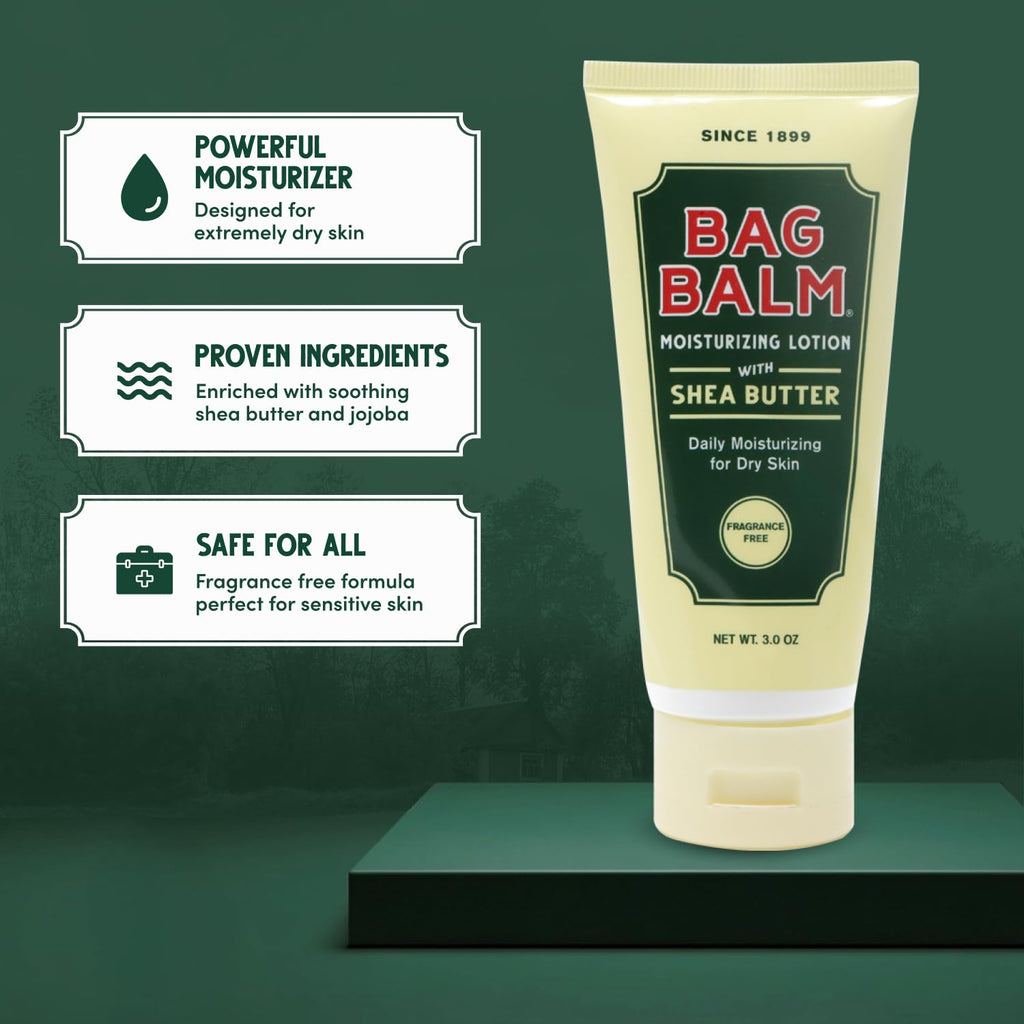 Bag Balm Vermont's Original Hand & Body Dry Skin Lotion with Shea Butter & Jojoba — Fragrance-Free, Non-Greasy, 3oz Tube (2 Pack)