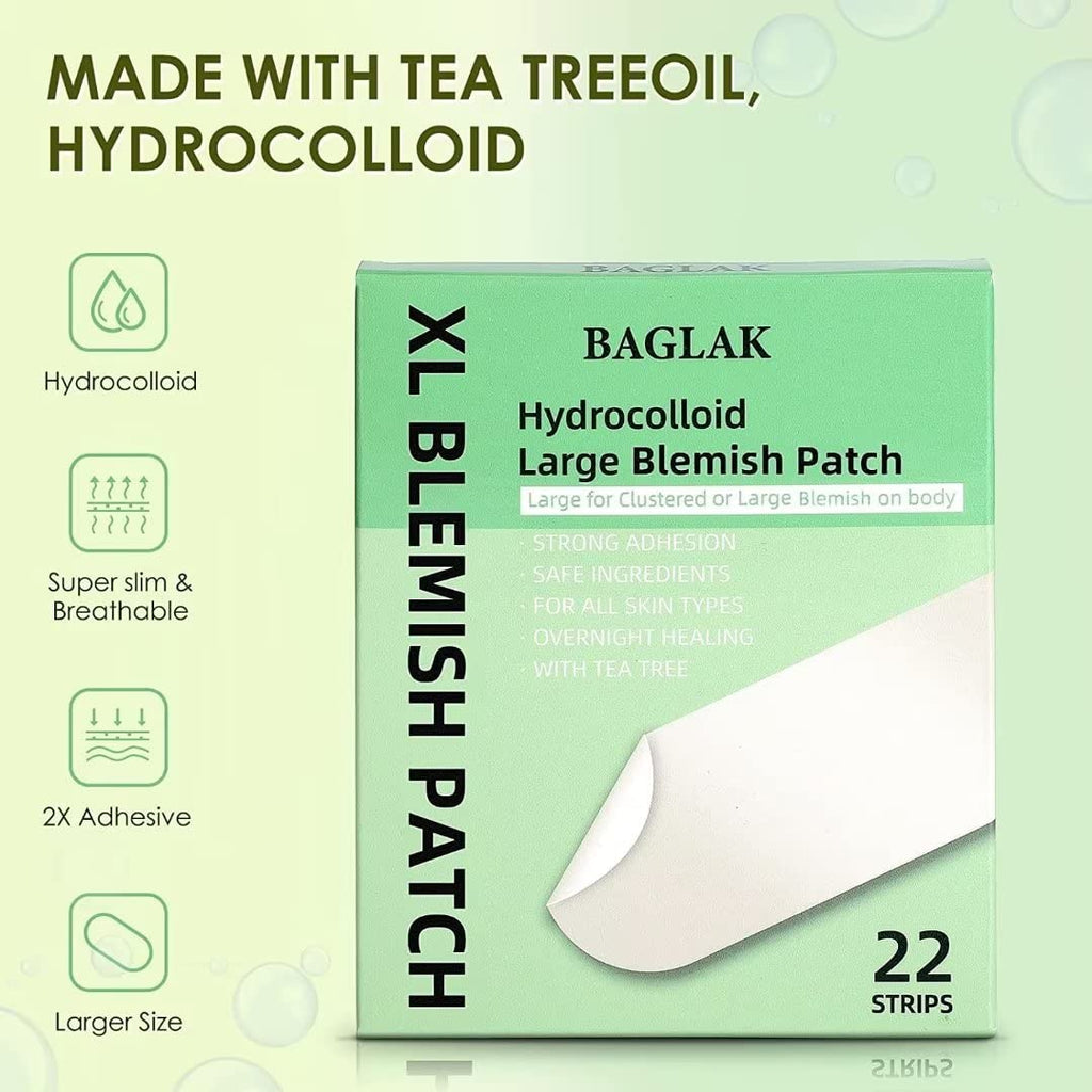 BAGLAK Large Blemish Patches – 22 XL Hydrocolloid Patches for Face