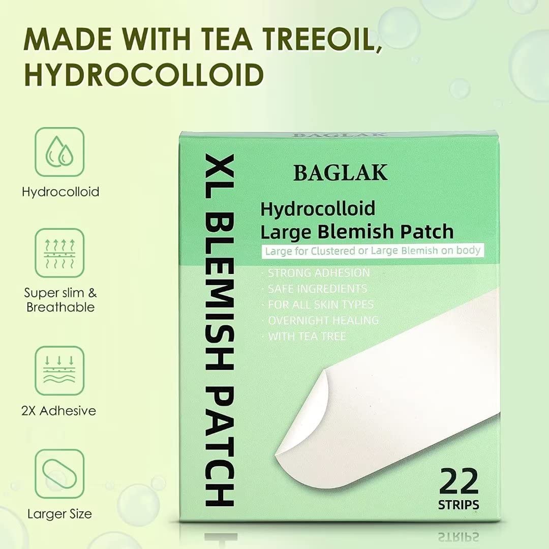 BAGLAK Large Blemish Patches – 22 XL Hydrocolloid Patches for Face