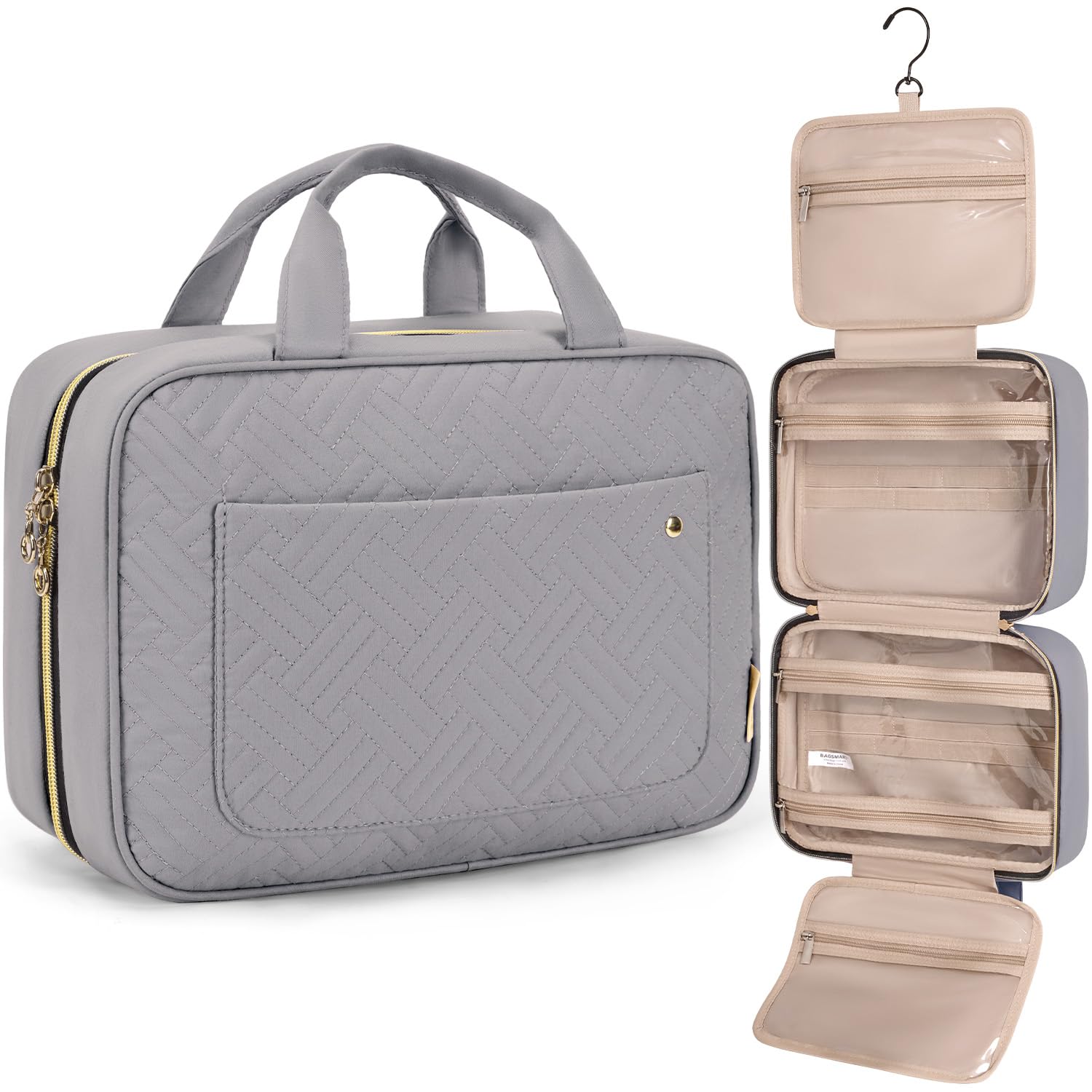 BAGSMART Toiletry Bag with Hanging Hook | Water-Resistant Travel Organizer (Medium, Grey)