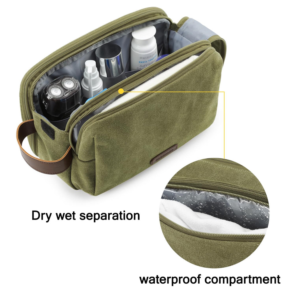 BAGSMART Men’s Canvas Toiletry Bag – Travel Dopp Kit, Green, Medium