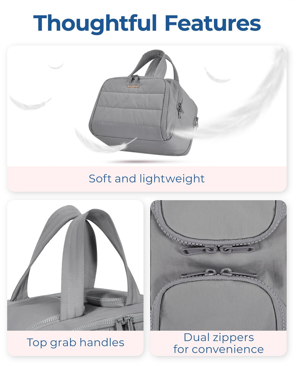 BAGSMART Travel Toiletry Bag – Lightweight, Large-Capacity Organizer for Women, Grey