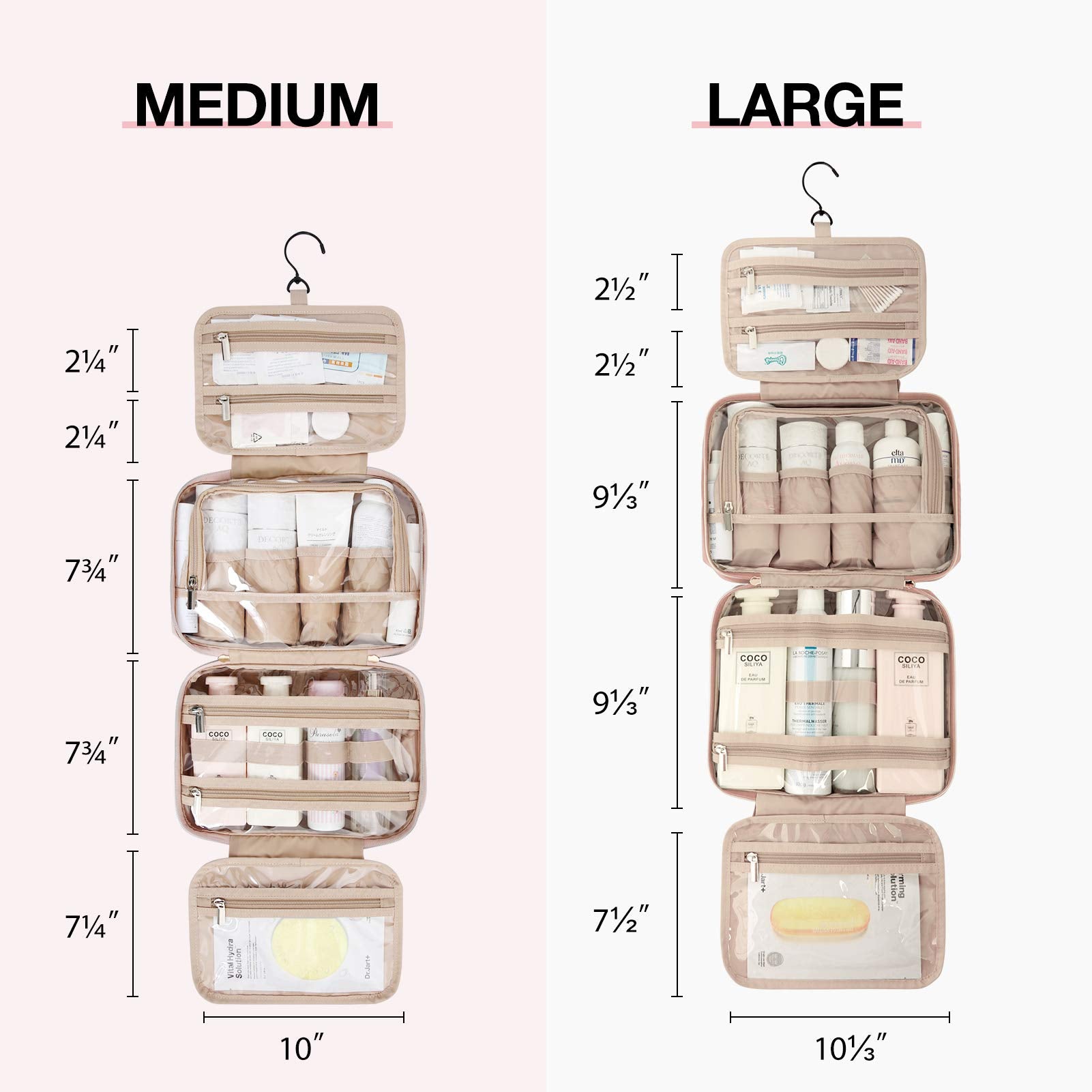BAGSMART Toiletry Bag Hanging Organizer – TSA-Approved Transparent Cosmetic Bag (Medium Pink)