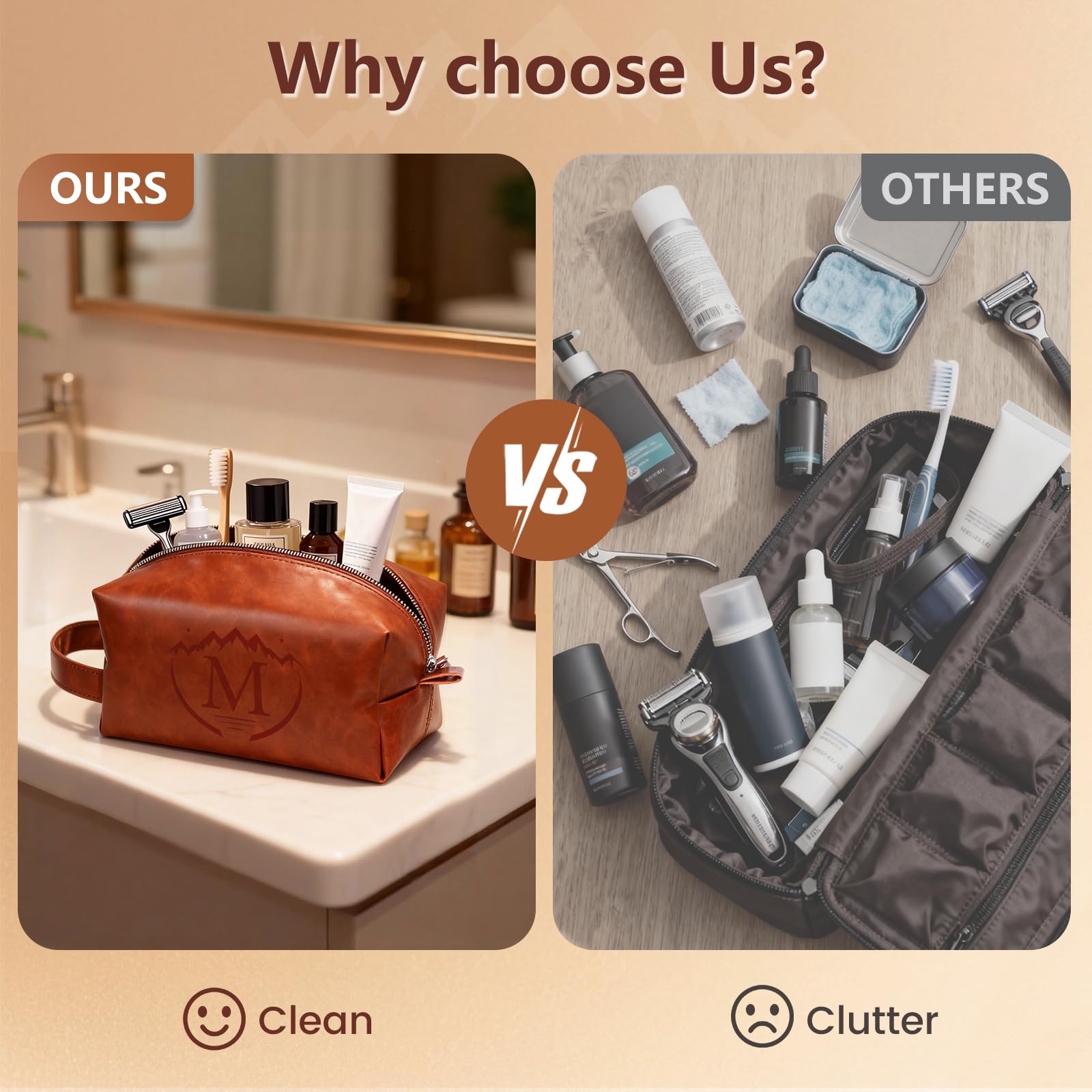 BagUrshion Toiletry Bag for Men - Water-Resistant PU Leather Travel Organizer