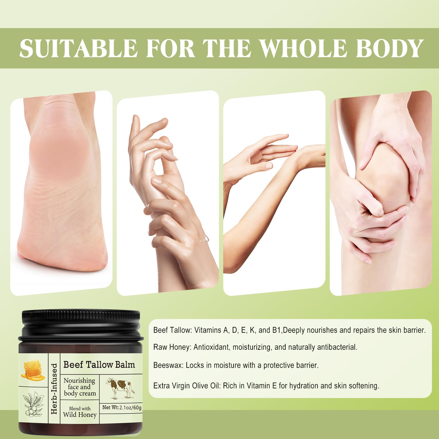 BAISEN DIARY Beef Tallow for Skin – Natural Whipped Tallow & Honey Balm