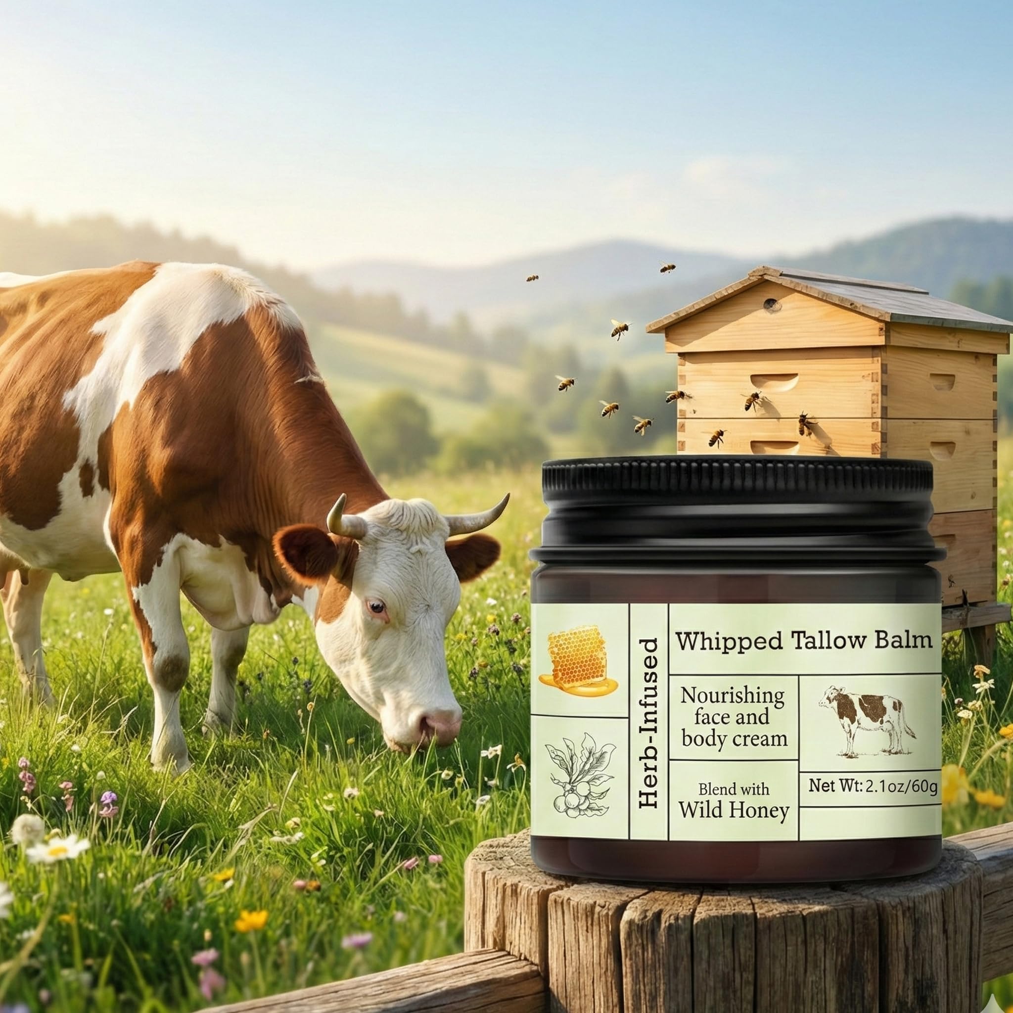 BAISEN DIARY 2PCS Beef Tallow Balm with Raw Honey | Organic Whipped Moisturizer for Dry & Sensitive Skin