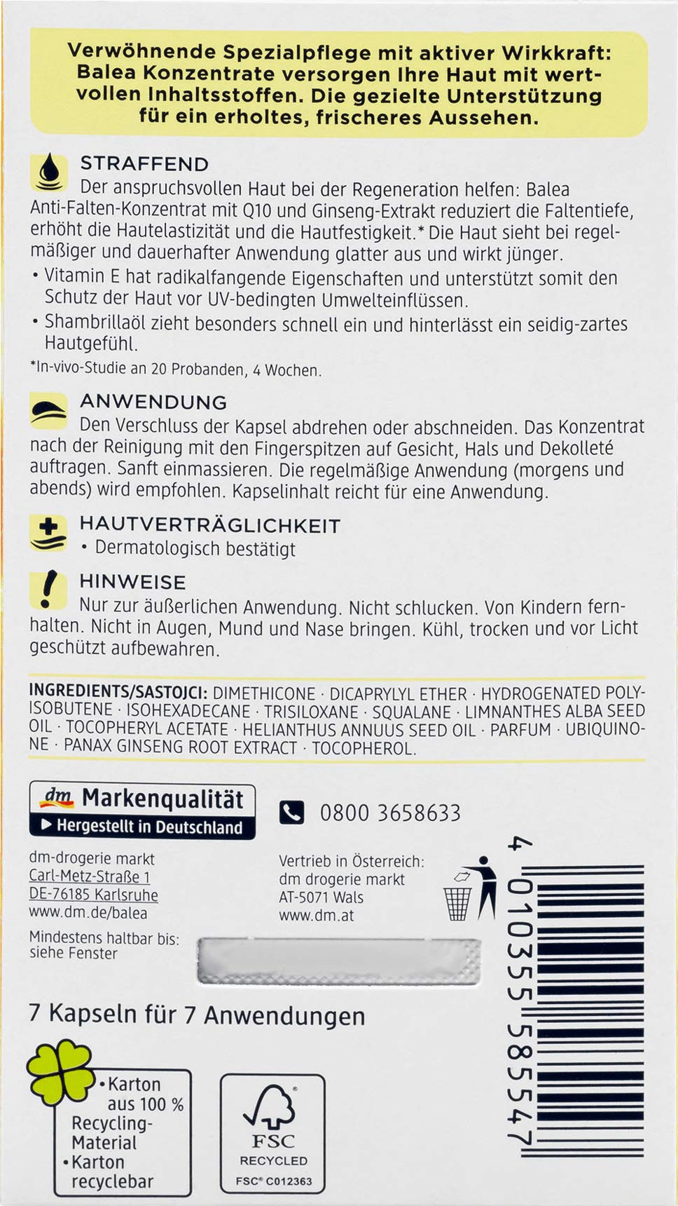 Balea Anti-Wrinkle Oil Concentrate with Q10, Vitamin E & Ginseng — 35 Applications