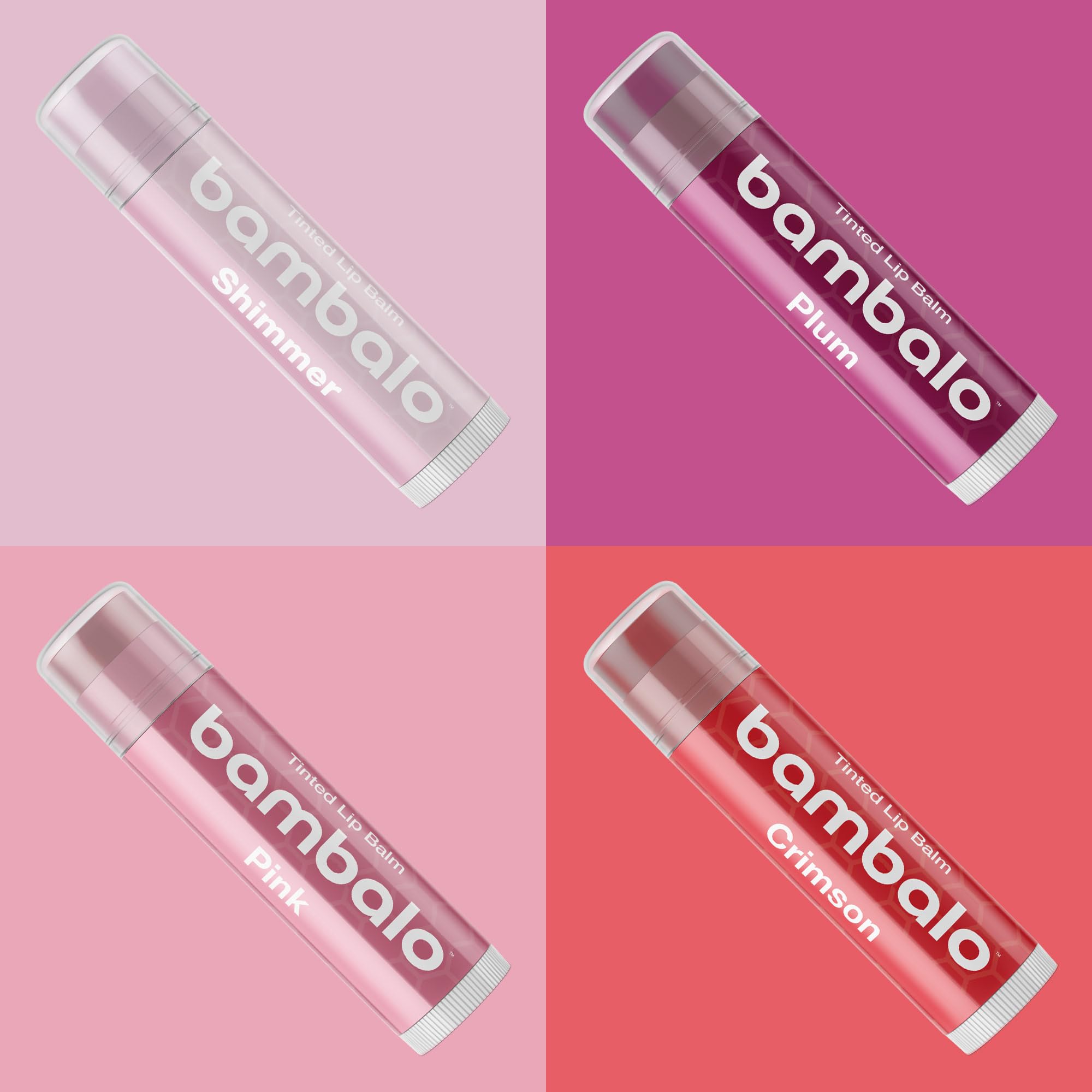 Bambalo Tinted Lip Balm Variety 4-Pack – Hydrating Natural Tint, Made in USA