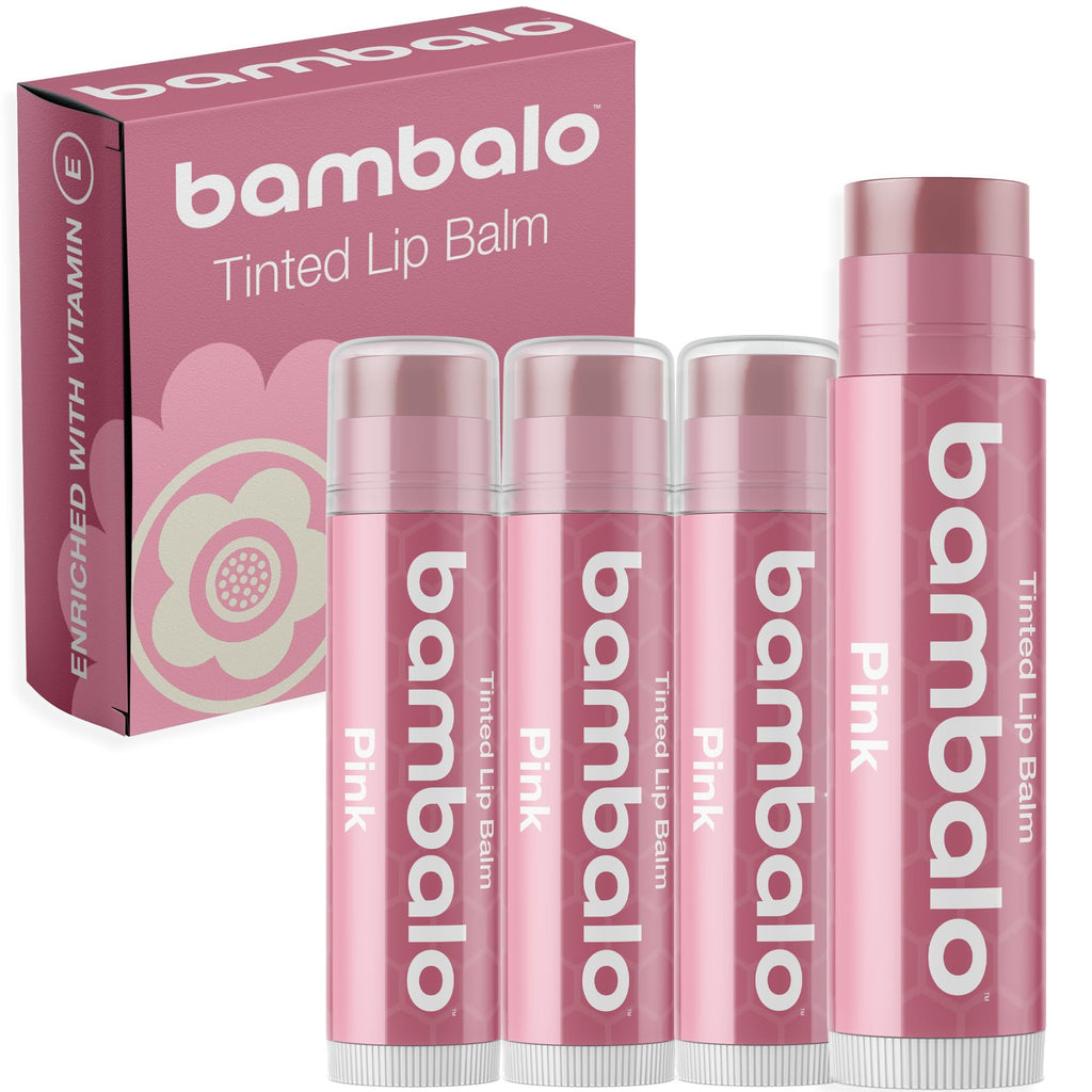 Bambalo Pink Tinted Lip Balm 4-Pack – Hydrating Natural Lip Care, Soft Rosy Tint – Made in USA