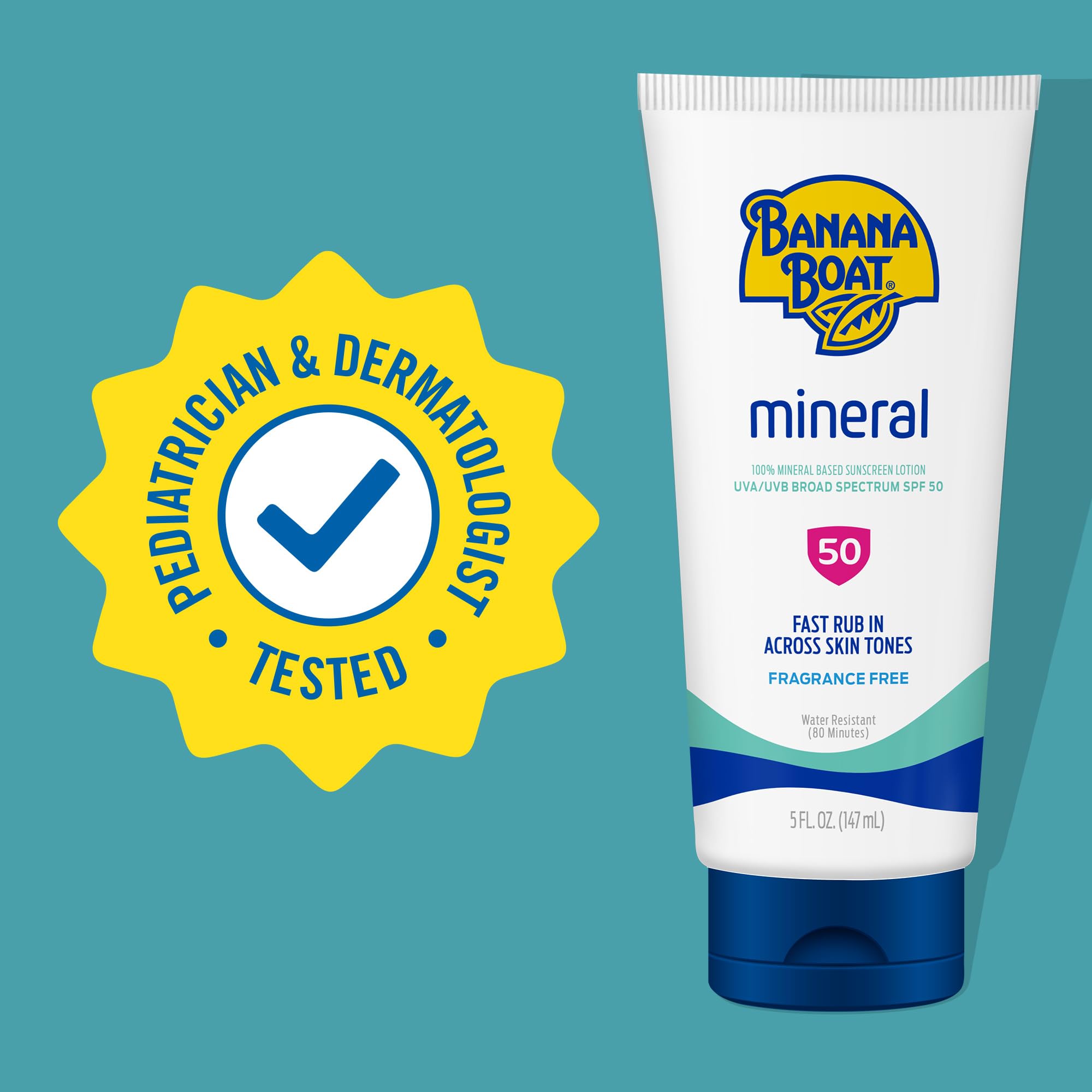 Banana Boat Mineral Sunscreen SPF 50 Lotion – 5oz | Fragrance-Free, Sweat &amp; Water-Resistant