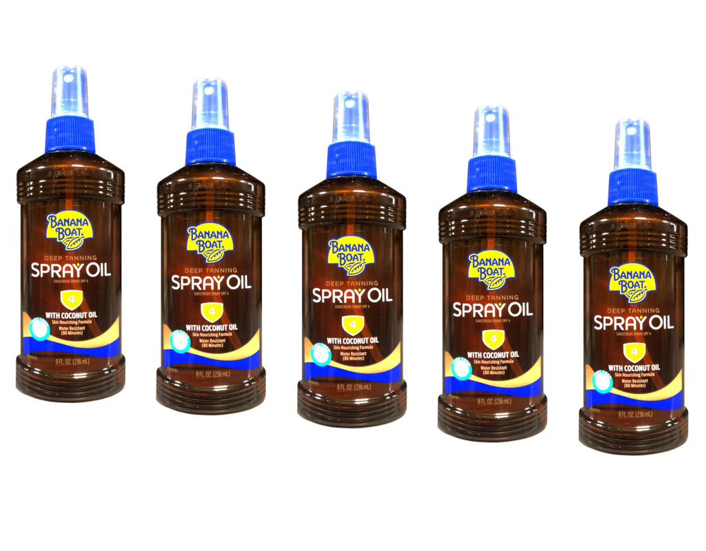 Banana Boat Deep Tanning Spray with Coconut Oil SPF 4, 8 oz – Value Pack (5 Bottles)