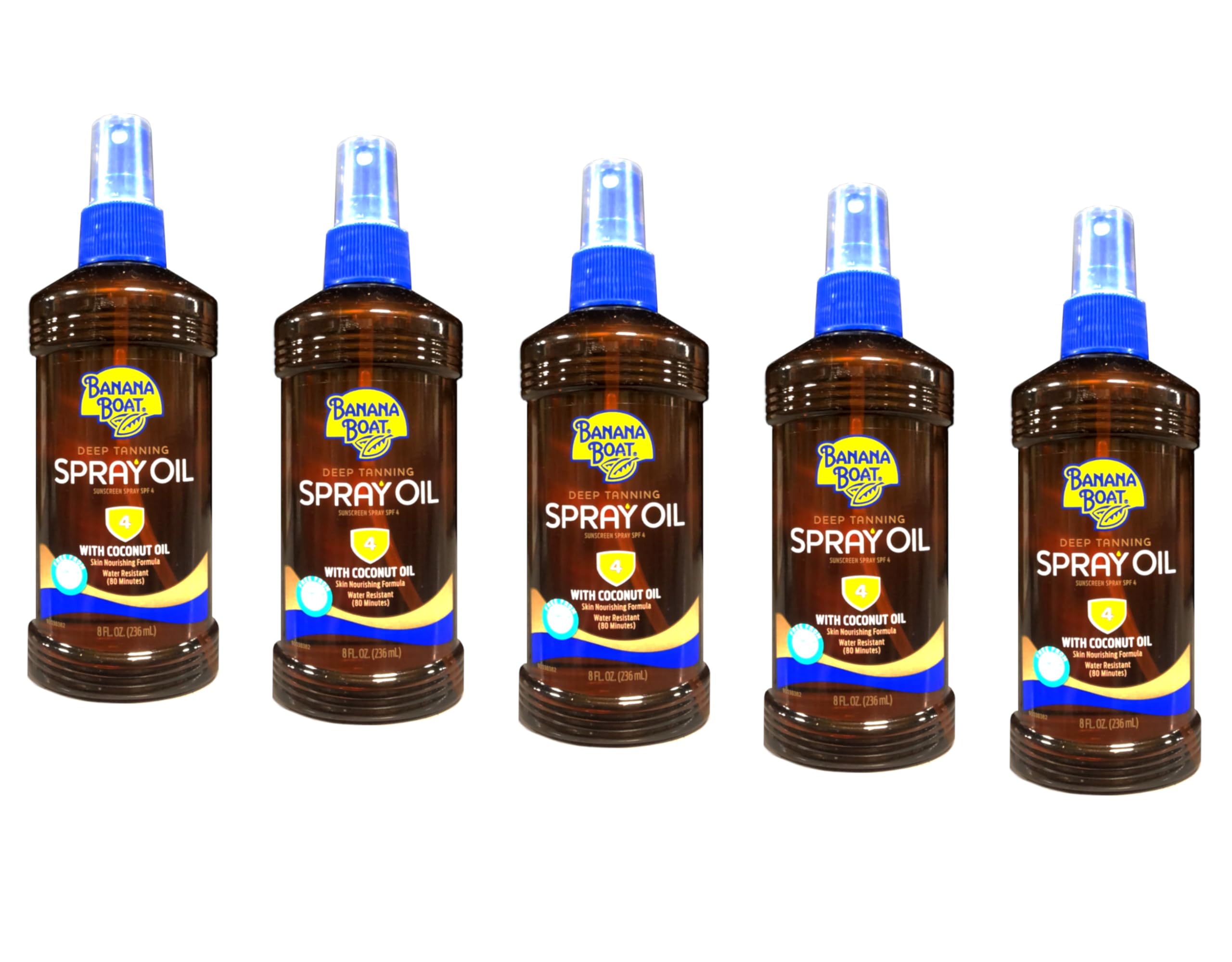 Banana Boat Deep Tanning Spray with Coconut Oil SPF 4, 8 oz – Value Pack (5 Bottles)
