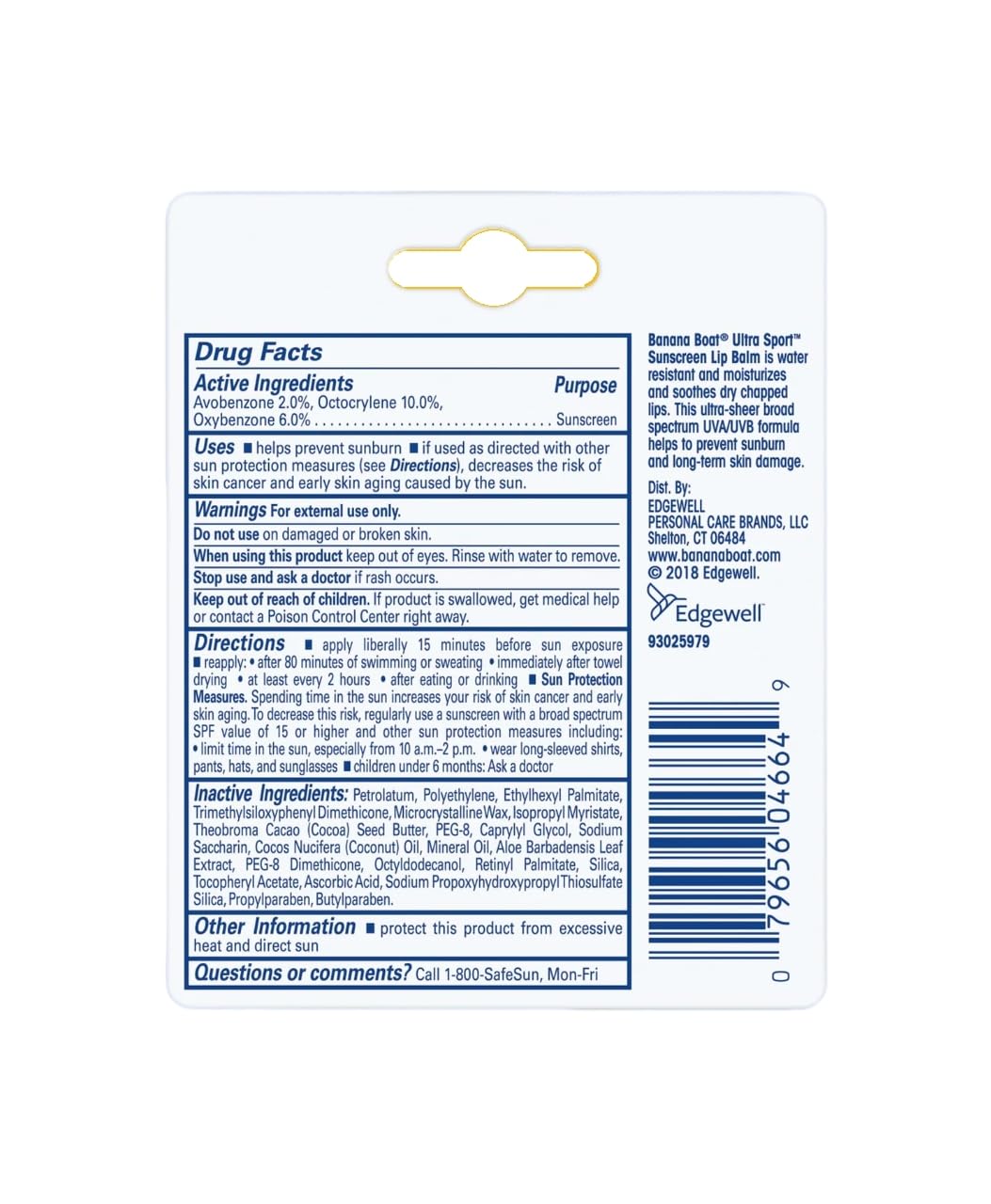Banana Boat Sport Performance Sunscreen Lip Balm SPF 50 – 0.15 oz (Pack of 7)
