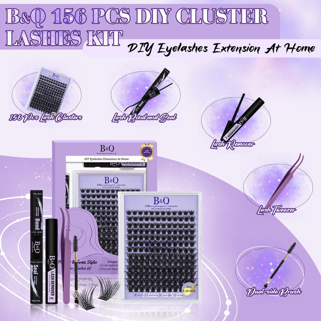 BandQaugen B02 Wispy Lash Clusters Kit – 156Pcs DIY Lash Extensions, D Curl 8-18mm