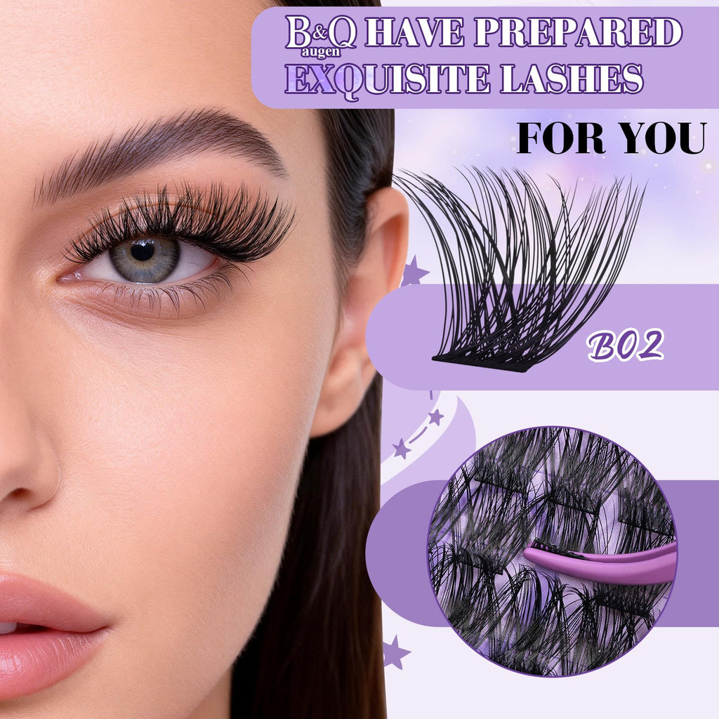 BandQaugen B02 Wispy Lash Clusters Kit – 156Pcs DIY Lash Extensions, D Curl 8-18mm
