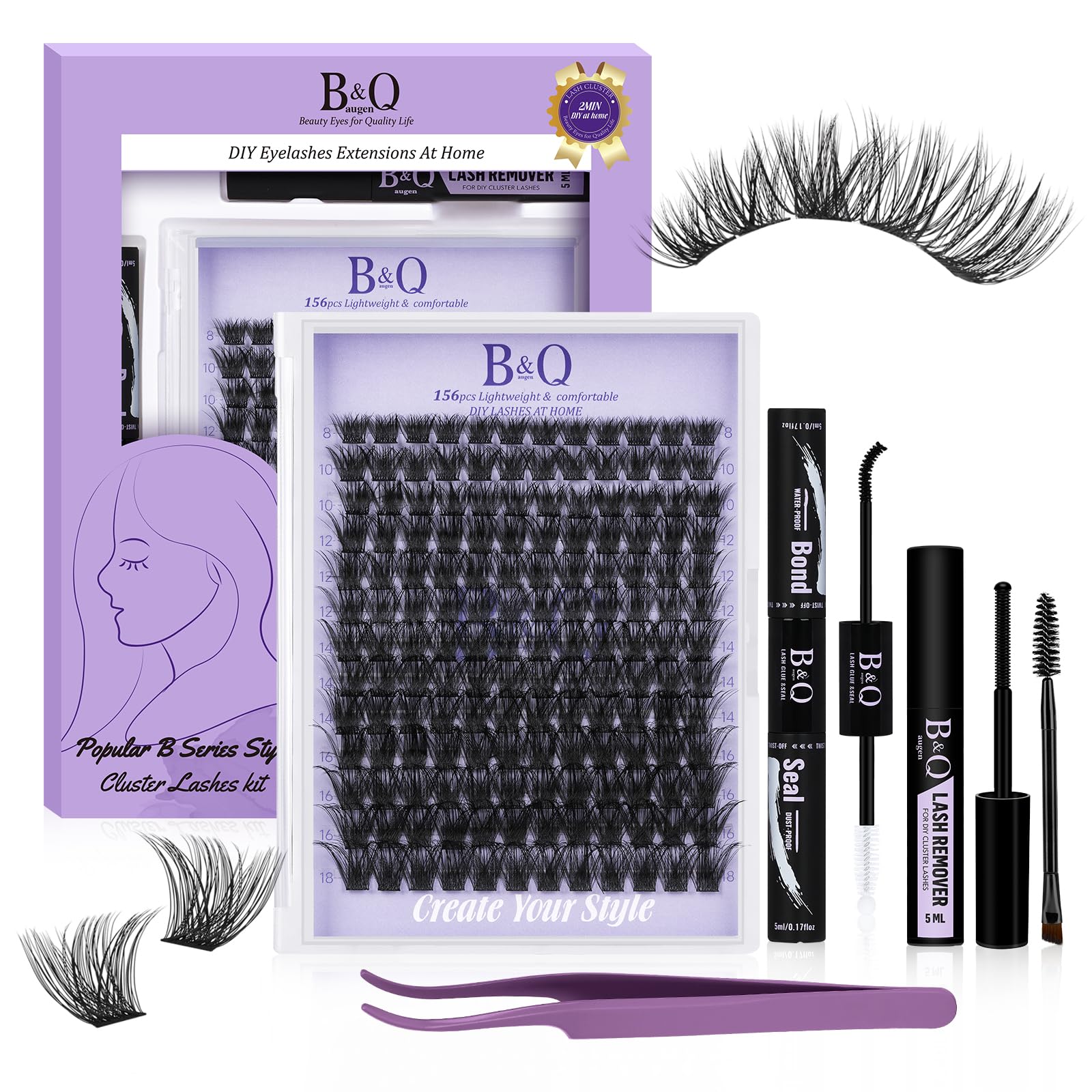 BandQaugen B02 Wispy Lash Clusters Kit – 156Pcs DIY Lash Extensions, D Curl 8-18mm