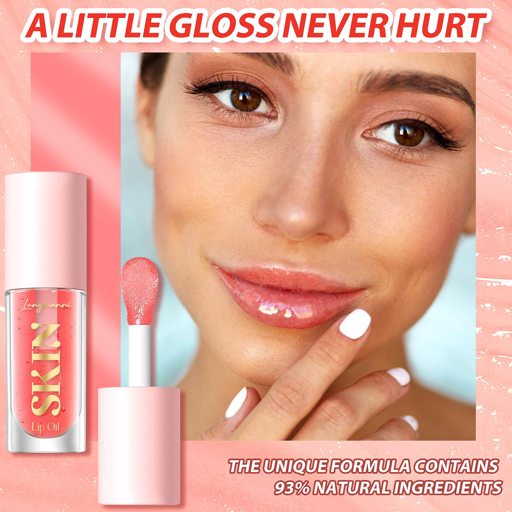 BANGFENG 2Pack Lip Oil – Non-Sticky Hydrating Glossy Lip Gloss (Strawberry + Coconut)