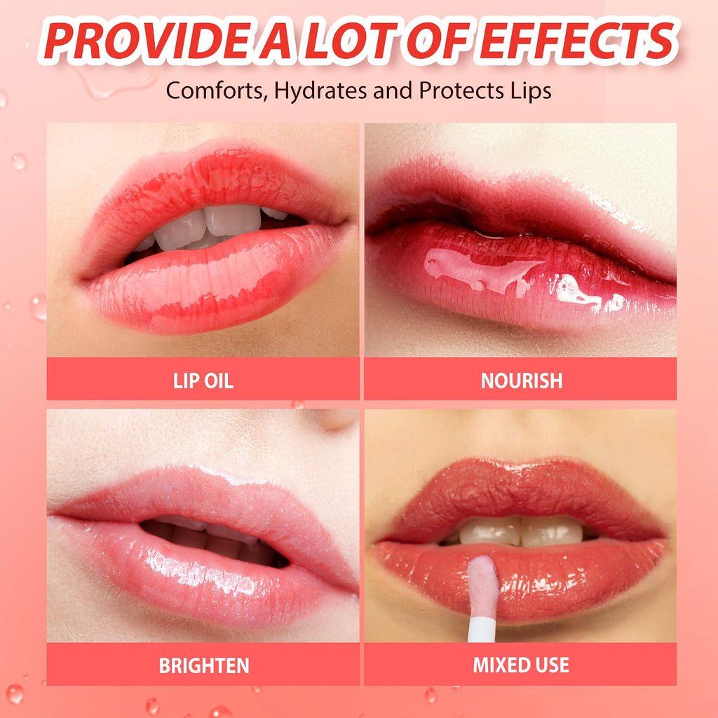 BANGFENG 2Pack Lip Oil – Non-Sticky Hydrating Glossy Lip Gloss (Strawberry + Coconut)