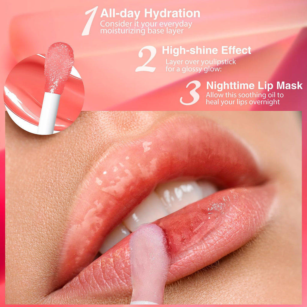 BANGFENG 2Pack Lip Oil – Non-Sticky Hydrating Glossy Lip Gloss (Strawberry + Coconut)