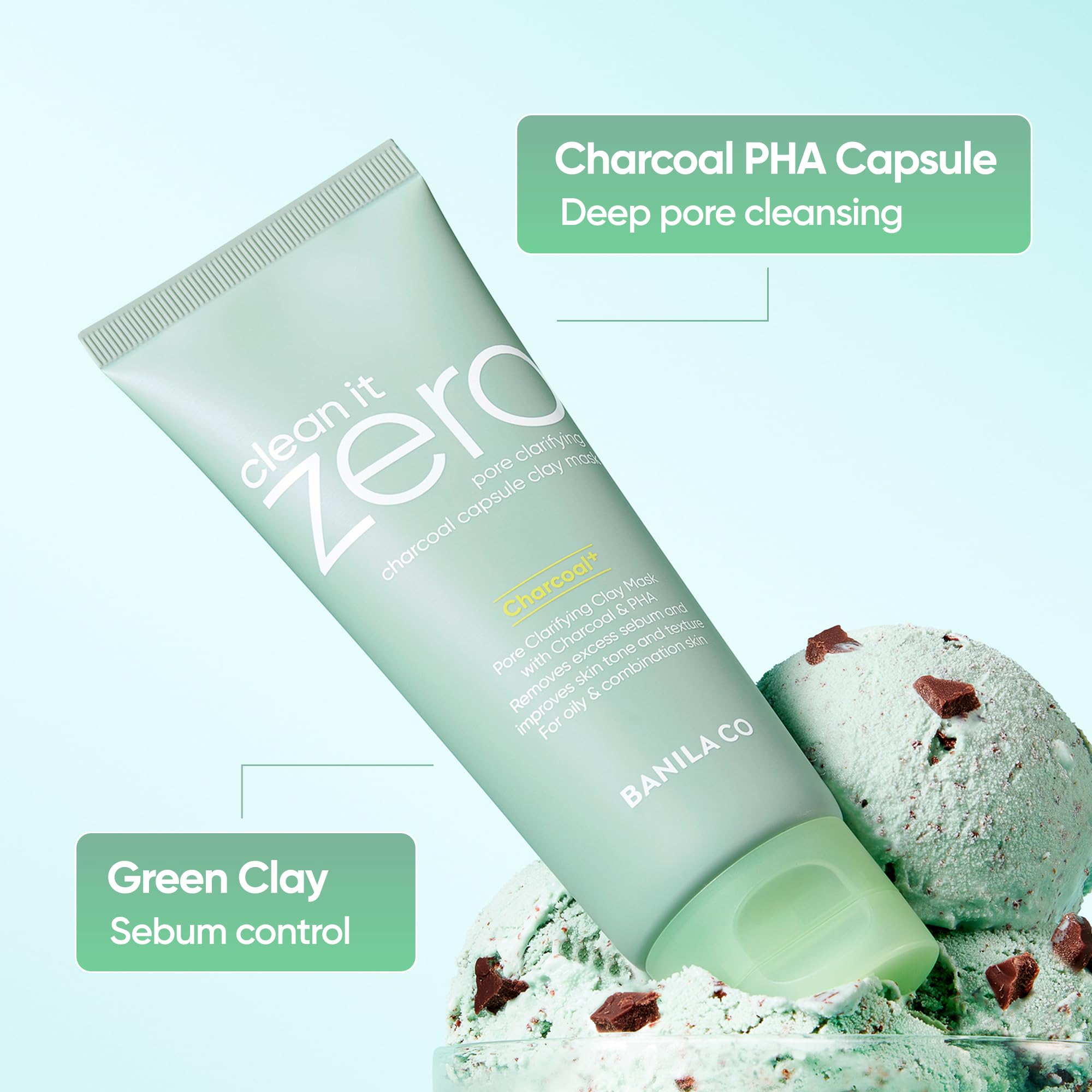 BANILA CO Clean It Zero Charcoal Capsule Pore Polish Mask | Gentle Charcoal Exfoliator with PHA Capsules & Green Clay
