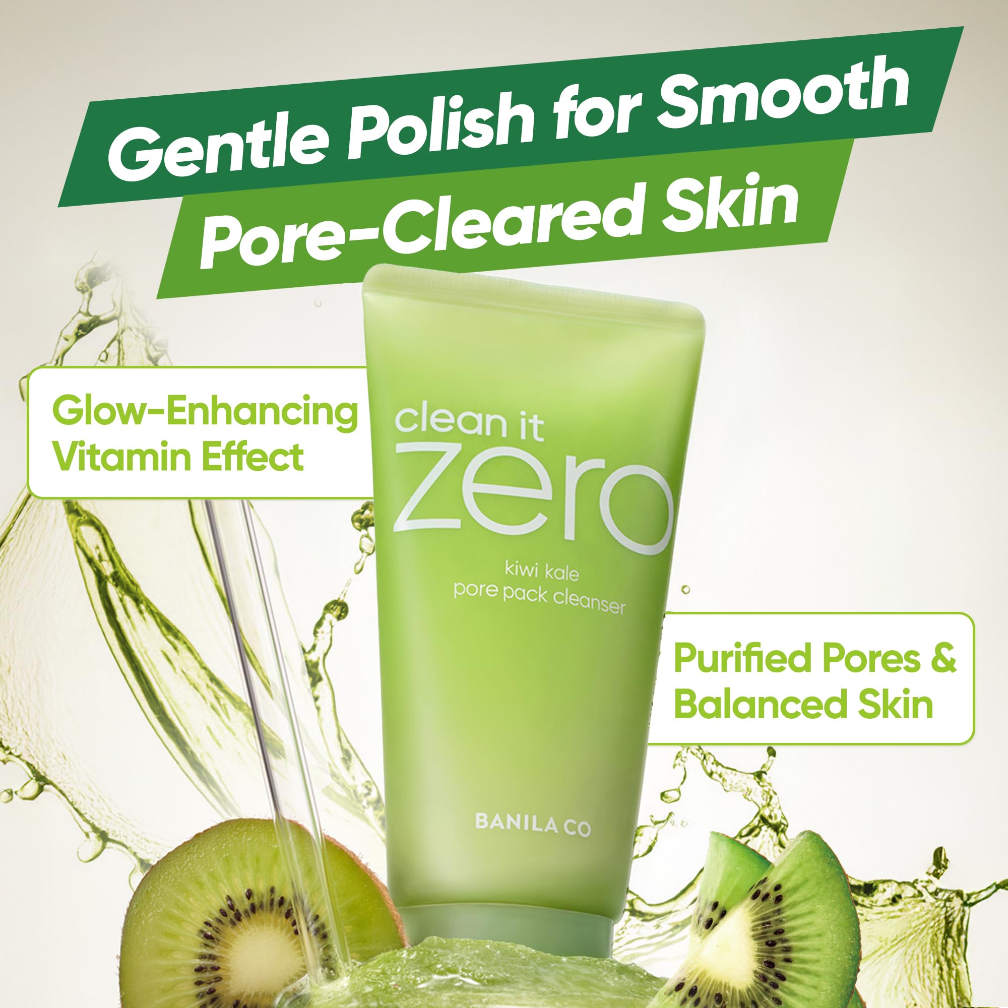 BANILA CO Clean It Zero Kiwi Kale Pore Clarifying Facial Wash | Vegan Cleanser for Smooth, Balanced Skin