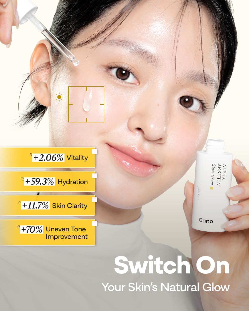Bano Alpha Arbutin Glow Serum – 2% Alpha Arbutin + Niacinamide, Fragrance-Free, Hydrating Hyaluronic Acid, 1.01 fl oz